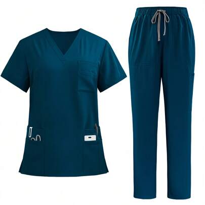 Independence Day Graduation Season Uniform Set, Multi-Pocket Doctor And Nurse Fashionable Work Uniform, Surgical Gown, Surgical Gown, Hand-Washing Gown, Operating Room Straight-Leg Pants, Solid-Color Set