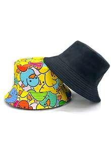 Casual Cartoon Duckling Print Reversible Bucket Hat, Unisex Outdoor Sun Protection Bucket Hat