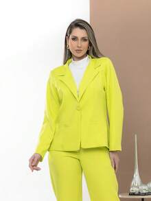 Women's Blazer And Tailored Pants Set - Verde Lima - Ver 6
