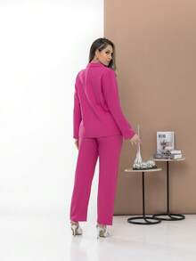 Women's Blazer And Tailored Pants Set - Hot Pink - View 4