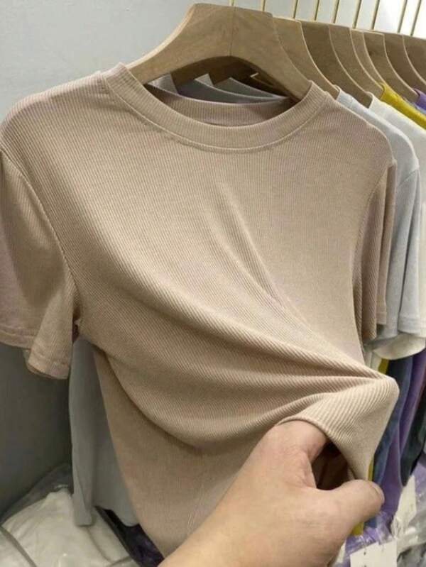 Blusa Feminina Ribana Manga Curta Camiseta Básica