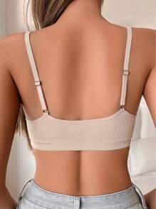 Sujetador sin costuras con efecto push-up para mujeres, sujetador deportivo inalámbrico de espalda sexy, sujetador de punto acanalado acolchado, ropa interior sólida con tirantes ajustables, sujetador básico y cómodo y transpirable