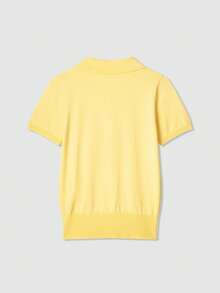 Casual Lightweight Minimalist Butter Yellow Short Sleeve Polo Knit Top - Yellow - View 2