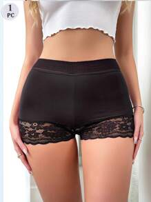 1 pieza Calzones de cintura alta sexy para damas, pantys de encaje, calzones interior de mujer cómodos antideslizantes, shorts de boxeador sexy interior de mujer, shorts negros de boxeador para mujer