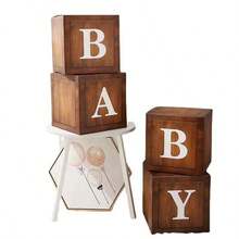 4pcs/Set New Design Wood Grain Balloon Box, Party Scene Balloon Box Decoration, Birthday Party Photoshoot Prop - Wood Grain BABY - View 2