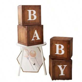 4 件套新设计木纹婴儿气球盒，派对场景气球盒装饰，生日派对拍摄道具