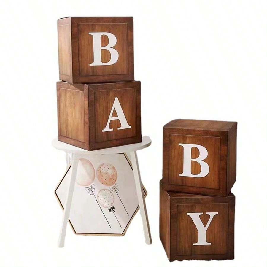 4pcs/Set New Design Wood Grain Balloon Box, Party Scene Balloon Box Decoration, Birthday Party Photoshoot Prop