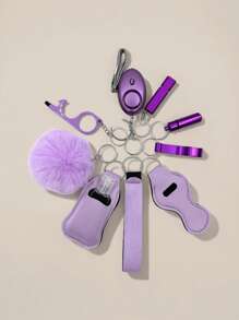 Juego de 9 piezas de llavero de autodefensa para mujeres, incluye alarma, rompedor de ventanas, abridor de botellas, silbato, dispensador de jabón, estuche para lápiz labial, pulsera, pastillero, llavero para exteriores, regalo festivo, accesorios para automóvil, dije para bolso, estilo gótico y Y2K