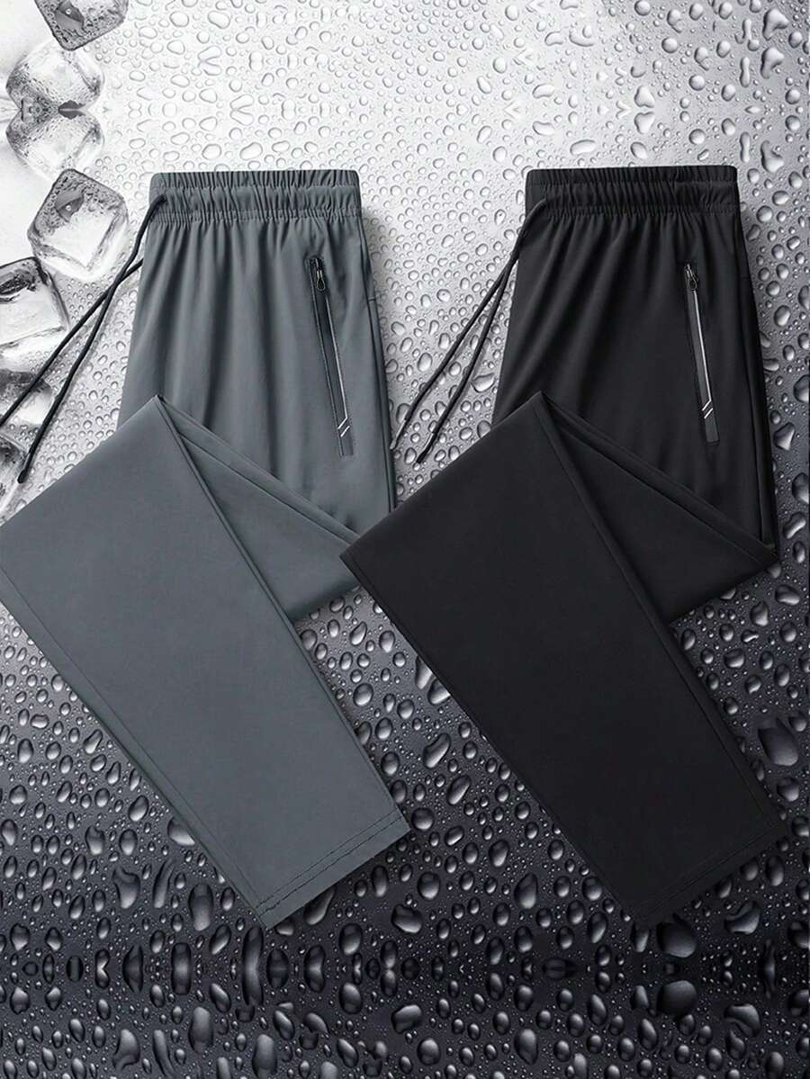 Men's Stretchy Lightweight Breathable Sports Pants, Casual Loose Straight Leg Outdoor Pants, Plus Size - Grey - View 1