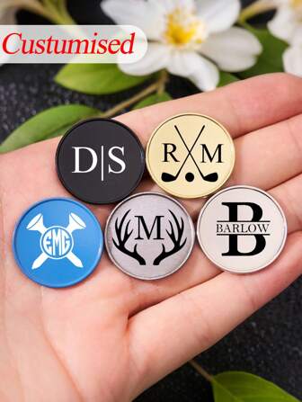 2 stuks/set aangepaste magnetische golfhoedclip/balmarker, kan worden aangepast aan uw initialen/teamnaam of naam, golfaccessoire, cadeau voor de bruidegom, aangepast golfcadeau voor hem (zilver - 1)
