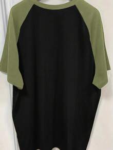 Women's Letter Print Contrast Color Block T-Shirt With Raglan Sleeves - Multicolor - View 2