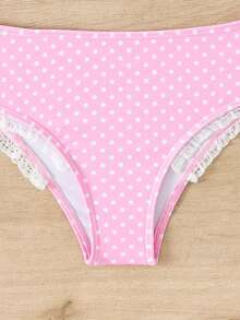 Bộ bikini chấm bi viền ren dành cho bé gái, thích hợp cho kỳ nghỉ thường ngày. - Hồng - Xem 5