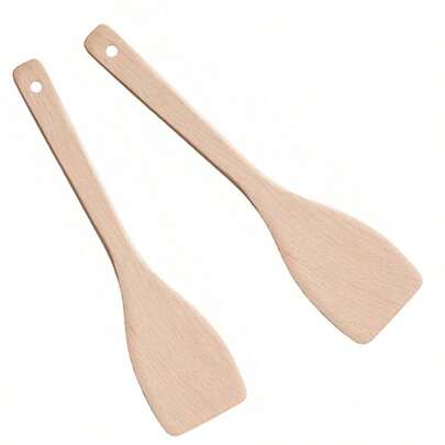 2PCS Wooden Spatulas For Cooking, 13inch Uncoated Beech Wood Turners For Frying, Non-Scratch Wood Flat Spurtle For Pan & Wok, Wooden Cooking Utensils For Non Stick Cookware, Long Handle Scrape
