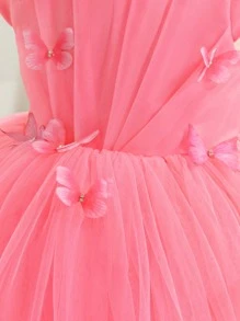 Robe de fête de la Saint-Valentin en tulle avec papillon pour bébé fille, jupe à volants gonflés, convient pour le premier anniversaire, le mariage, le banquet, la scène ou les célébrations de fêtes