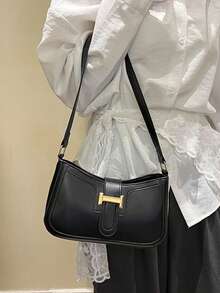 New Fashionable Casual Women Pu Solid Color Black Khaki Camel Bow Metal Hardware Under Arm Wallet Pouch