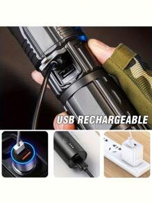 1PC Strong LED Flashlight, 3 Modes Of Adjustable Focal Length Light Source, TYPE-C Rechargeable, Suitable For Outdoor Work Lighting, Fishing, Cycling, Camping, Hunting, And Emergency Lighting