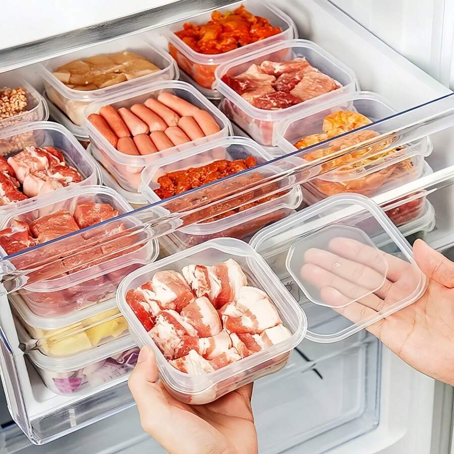 3/9pcs L-Size Covered Refrigerator Food Storage Boxes, Airtight Stackable Meal Prep/Freezer Containers, Kitchen Storage, Food Storage, Room Decoration, Suitable For Kitchen, Restaurant, Party, Camping, Gathering, Gift For Friends, Family Gift