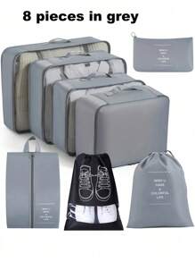 8 piezas de cubos de embalaje de viaje, organizadores de gran capacidad, organizadores de equipaje, bolsas de maquillaje, bolsas organizadoras portátiles, impermeables y plegables para ropa, zapatos, ropa de cama, cosméticos. Adecuado para viajes, vacaciones, viajes de negocios, uso doméstico. Regalo para mamá, novia, hermana.