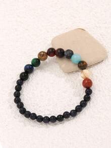 Bransoletka z koralików z 8-milimetrowego kamienia naturalnego i 6-milimetrowego niebieskiego piaskowca z motywem 8 planet i rozgwieżdżonego nieba dla mężczyzn, do noszenia na co dzień, prezent dla rodziny i przyjaciół