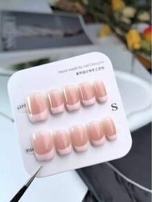 qihangxin 10片手工制作的按压式美甲贴纸，包含短款、杏仁形、椭圆形和方形款式，以及粉色法式美甲的长短款式可选。可重复使用且可移除的美甲贴纸，非常适合日常佩戴和节日礼物，尤其适合送给美丽的女士和女孩，例如作为圣诞礼物或假指甲。 - 彩色 - 查看 4