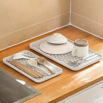 1 pieza Bandeja escurridor de agua de doble capa para la sala de estar del hogar, bandeja de té y escurridor de frutas rectangular y creativo, alfombrilla antideslizante para el lado del fregadero de la cocina, artículo esencial de cocina natural e higiénico para la decoración del hogar y la cocina, parte de tus estilos acogedores de otoño e invierno y decoraciones navideñas