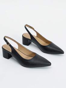 Wide Fit Women's Spring/Summer New Minimalist Style Suede Closed Toe Slingback Low Heels, Fashion Elegant Rhinestone Decor Pointed Toe Open Back Pumps For Party