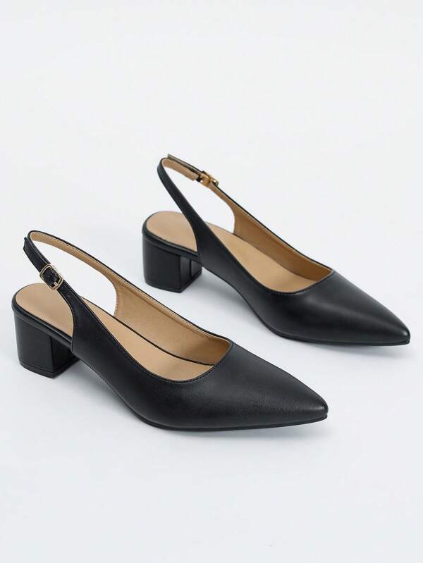 Sapatos Femininos De Salto Baixo, Estilo Minimalista, Bico Fechado, Estilo Slingback, Elegantes, Com Strass, Decoração, Bico , Costas Abertas, Para Festa, Primavera/Verão