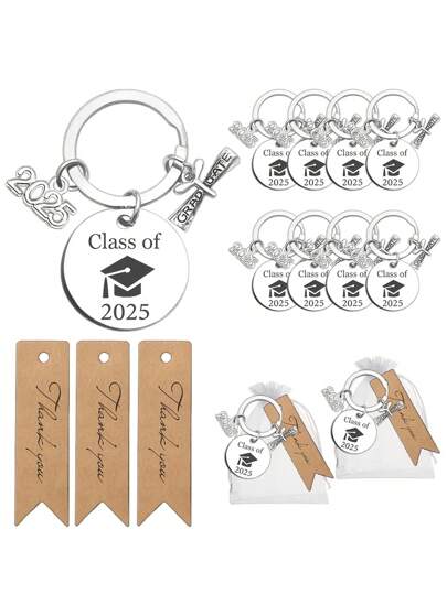 36/18/3pcs Graduation Season Class Of 2025 Keychain Set Gift, Graduation Season Gift Set, Thank You Hanging Tag With Organza Bag, Graduation Certificate Shape Pendant, Graduation Decorations 2025, Fun Graduation Gifts, Graduation Season Commemorative Gifts Stainless Steel Keychain, Backpack Pendant, Suitable For Graduation Party Gifts, Graduation Party Supplies