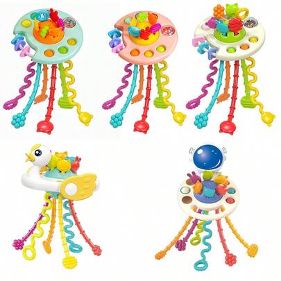 硅胶拉绳活动玩具，蒙特梭利婴儿玩具，儿童婴儿感官玩具，儿童硅胶玩具，多功能玩具，旅行用拉绳活动沐浴玩具，男孩女孩生日礼物