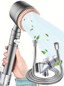 3pcs Shower Head Set With Massage Mode, 5 Gear Adjustable Stainless Steel Anti-Explosion Handheld Shower Head And Bracket, Exfoliating Shower Head