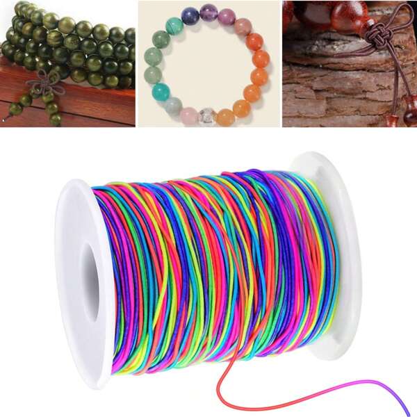 1 Roll 1 Mm (0.04in) Rainbow Color Elastic String Cord, Elastic Thread Beading String Cord For Jewelry Making Bracelets Beading ,Rainbow Stretchy String For Bracelet Making, Thread For Clay Beads, Jewelry, Necklaces, Sewing And Crafts[20M(65.6Ft)/50M(164Ft)]