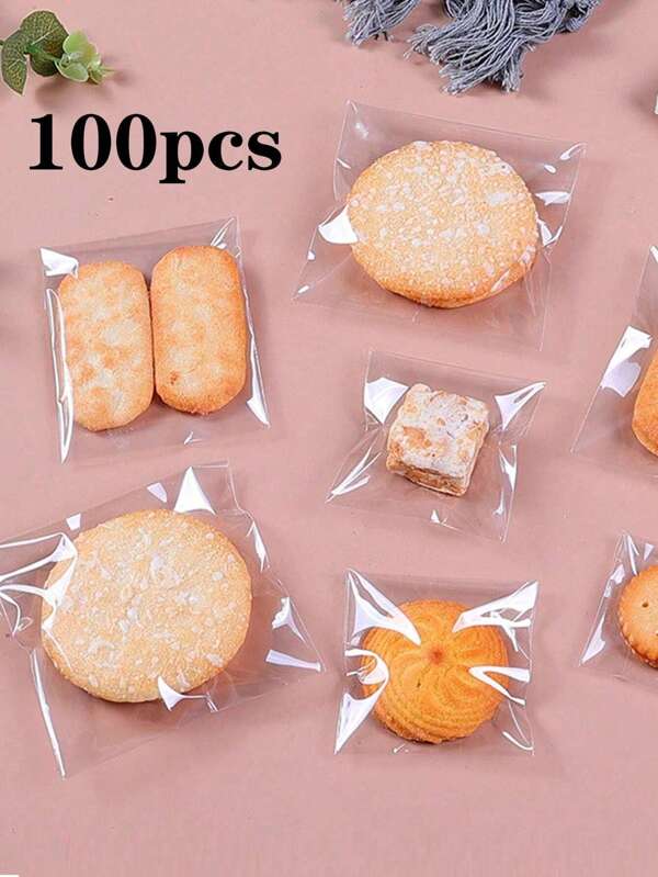 100pcs Cookie Packaging Bags, Self-Sealing Transparent Plastic Bags For Baking, School Supplies Food Bag Food Box Suitable For Candy Chocolate Cookies Etc.
