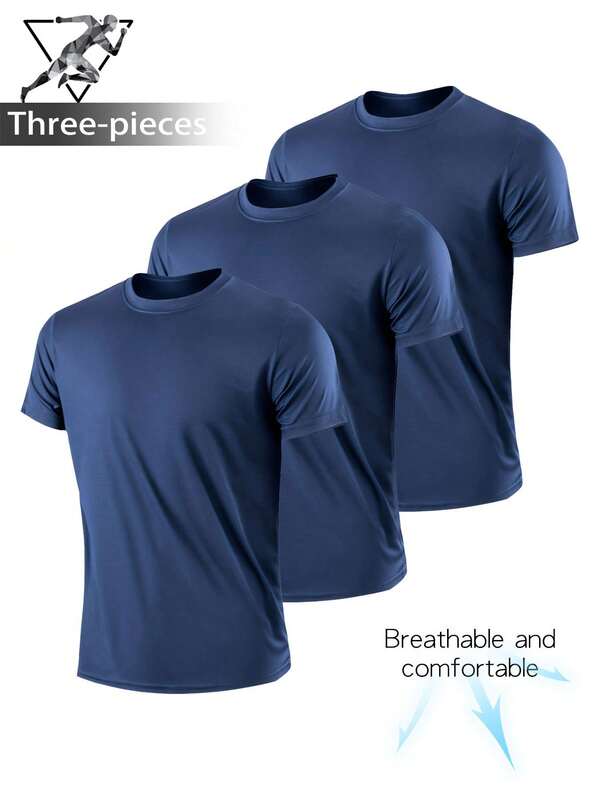 3 peças camisetas casuais masculinas diárias, respirável, absorvente de umidade, leve, macia, cor sólida, compressão, camisetas esportivas atléticas