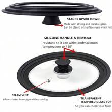 Couvercle universel en verre pour casseroles et poêles, résistant à la chaleur, avec trou pour vapeur, en silicone