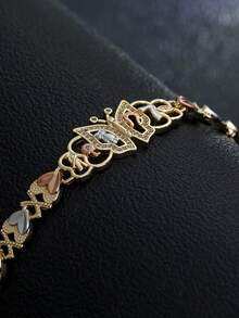 1 pieza Pulsera de encanto de mariposa apilable delicada de oro laminado tricolor, adecuada para uso romántico diario y vacaciones - Pulsera de mariposa - Ver 6