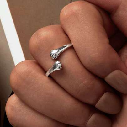 1 pièce Bague chat mignonne en argent sterling 925 réglable avec griffe de chat. Bijou mode pour les amoureux des animaux de compagnie, cadeau chic