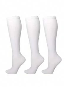 3 Pairs Girl Knee-High Socks, Sports Fitness Jump Rope Running Socks, Solid Color Casual Mid-Calf Socks For Teenagers, Spring Autumn - Multicolor - View 5