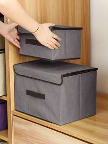 Set de 6 cajas de almacenamiento grises tres grandes y tres pequeñas organizadores para guardar ropa y accesorios caja plegable para armario guardarropa multiuso resistente - Gris - Ver 3