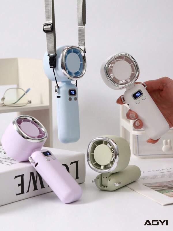 AOYI 1pc Eyelash 2600mah Rechargeable Portable Handheld 100-Speed Adjustable High-Power Foldable Mini Fan With USB Charging Cable & Lanyard