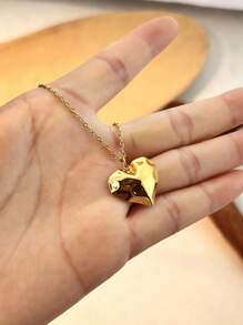 1 pieza Collar con colgante en forma de corazón chapado en oro de 18K, joyería en forma de corazón de acero inoxidable para mujeres, para uso diario y citas, decoración del Día de San Valentín