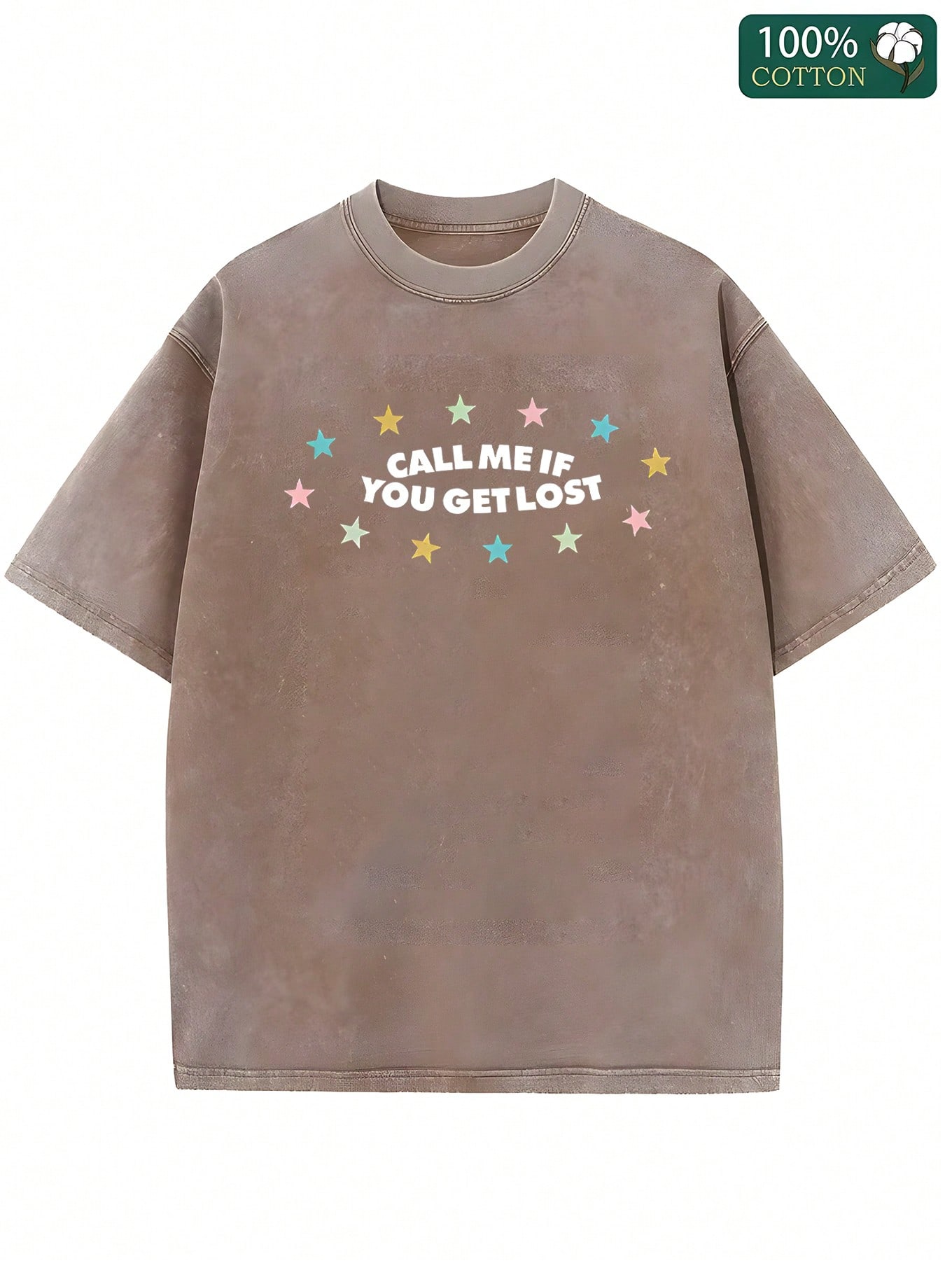 1 Piece, Washed Printed T Shirt 230G, Interesting Multi Color Stars, High