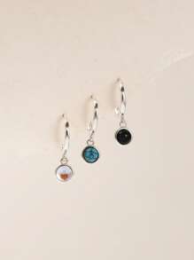 Pendientes Colgantes De Plata Esterlina S925 Con Turquesa Verde Y Ágata Negra Linda, Aretes De Piedra De Luna, Moda De