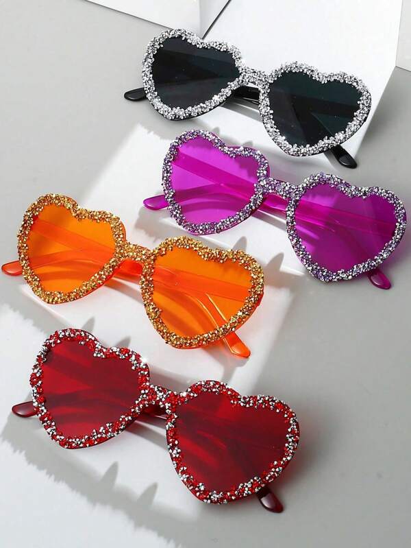 1pc Y2K Style Vintage Dopamine Rimless Heart Encrusted Crystal Glasses For Wedding Couples, Party, Beach, Outdoor Events For Summer Beach Vacation,Outdoor,Travel