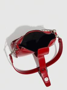 1 Peça Bolsa Feminina Estilo Y2K, Bolsa Transversal Versátil Com Design De Estrela E Lua Crescente, Bolsa De Ombro Com Alça De Corrente Em Bloco De Cor Preta E Vermelha, Bolsa Millenial Para Rua, Festa, Presente - Vermelho - Ver 4