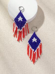 WinLeaf زوج من أقراط النساء أعياد الاستقلال للولايات المتحدة الأمريكية مع شرابات من الخرز، قلادة بنجمة من الفولاذ المقاوم للصدأ، هدايا العطلات