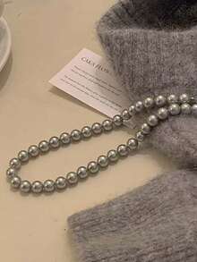 2pcs/Set Classic Versatile Double Layer Pearl Necklace, Elegant Faux Pearl Material, Minimalist Fashionable Luxury Choker Necklace, Suitable For Solo Wear, Great Gift Choice For Women, Appropriate For Daily Wear - White - View 2