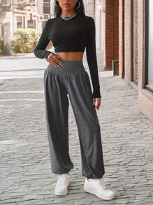 Grey Sports Yoga Pants, Wide Leg Pants, Sports Outdoor Sweatpants, Running Pants, Gym Sportswear, Grey Workout Pants, Athletic Long Pants, Outdoor Cycling Trousers, High Waist Slimming Wide Leg Pants.