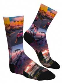 1 Pair Of Custom California Sunset Couple Socks, You Can Choose Three Landscape Photos Of Custom Socks, Hawaiian Style Custom Socks, Pet Anniversary Gift, Women's Socks, Men's Socks, Personalized Novelty Socks