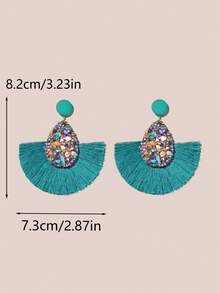 1 Pair Fashionable Pebble Tassel Drop Earrings - Blue - View 5