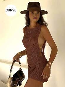 Plus Size Sexy Slim Beach Mini Dress Women Cut Out Circle Decoration Tunic Seaside Beachwear Swimsuit Cover Up Summer